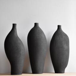 V-Vase B1, Black Sculptural Vase, Minimalist Modern Ceramic Decorative Nordic Vase - thumbnail 3