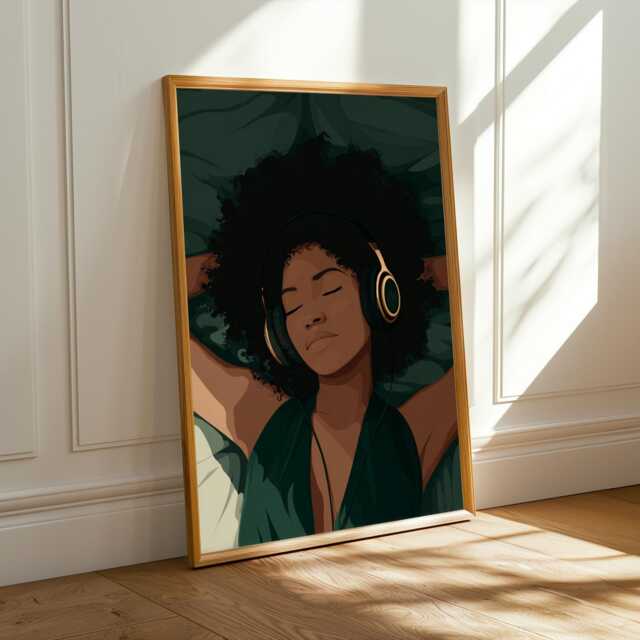 Afrocentric Woman Art Print Dark Green, Brown & Gold Boho Decor - Poster Only - image 1
