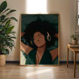 Afrocentric Woman Art Print Dark Green, Brown & Gold Boho Decor - Poster Only - thumbnail 2
