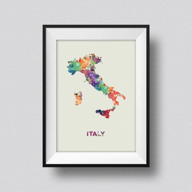 Italy Watercolor Map Art Print Ink Splash Poster Canvas