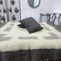 Geometric Wool Throw Blanket Scandinavian Gray White Bed Cover - thumbnail 2