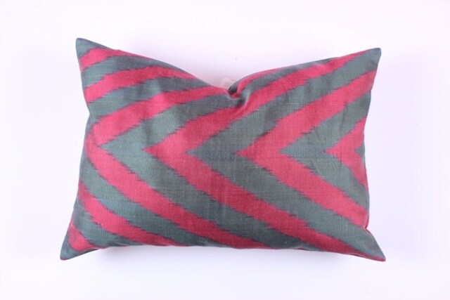 Ikat Silk Velvet Pillow 16x24 - Handmade Boho Cushion Cover Turkish Home Decor Accent - image 1