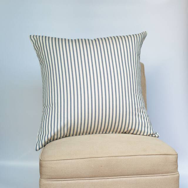 Nautical Cotton Ticking Stripe Extra-Large Cushion. Inspired Navy Blue & Bright White Design. 23X23 - image 1