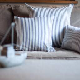 Nautical Cotton Ticking Stripe Extra-Large Cushion. Inspired Navy Blue & Bright White Design. 23X23 - thumbnail 3