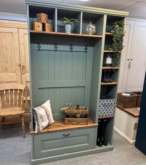 storage Bench & Boot Room Furniture/storage Furniture Bespoke Hall Cupboard Pine Handmade Sage Colour Farrow Ball Painted - image 1