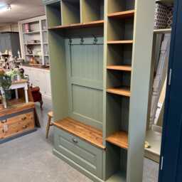 storage Bench & Boot Room Furniture/storage Furniture Bespoke Hall Cupboard Pine Handmade Sage Colour Farrow Ball Painted - thumbnail 2