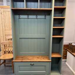 storage Bench & Boot Room Furniture/storage Furniture Bespoke Hall Cupboard Pine Handmade Sage Colour Farrow Ball Painted - thumbnail 4