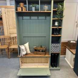 storage Bench & Boot Room Furniture/storage Furniture Bespoke Hall Cupboard Pine Handmade Sage Colour Farrow Ball Painted - thumbnail 3