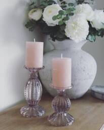 Set Of 2 Small & Large Chunky Glass Candle Holder With Pearl Edge Dusty Pink Or Clear