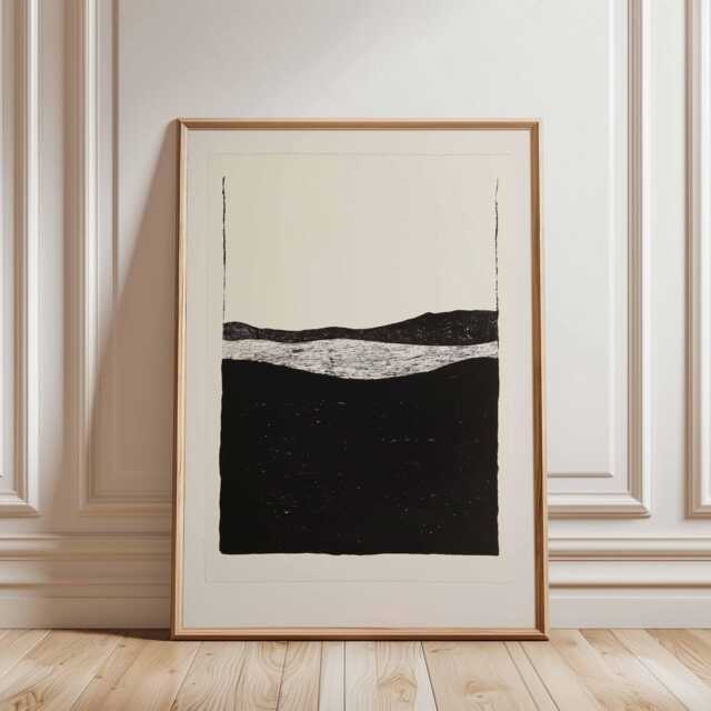Minimal Abstract Landscape Poster, Black & White Modern Wall Art, Scandinavian Design Print - image 1
