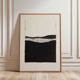 Minimal Abstract Landscape Poster, Black & White Modern Wall Art, Scandinavian Design Print - thumbnail 1