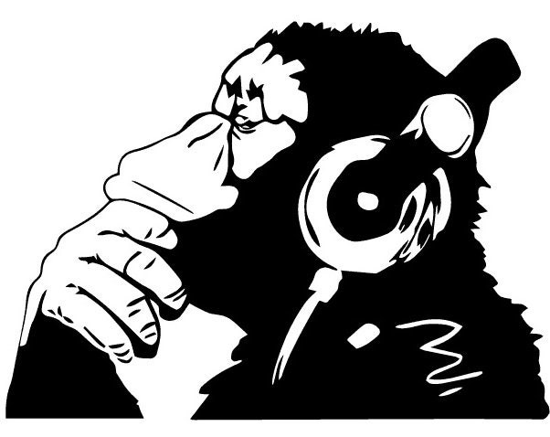 Banksy Decal Thinking Monkey Dj Headphones Music Vinyl Sticker Wall Art Graphic Window Car Van Bonnet Side Sign