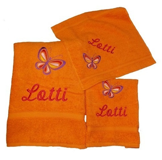 Towel Set 3 Pieces Embroidered With Name & Motif Butterfly Crown Star Dog Duck Hearts Bath Towel Shower Washcloth Guest - image 1