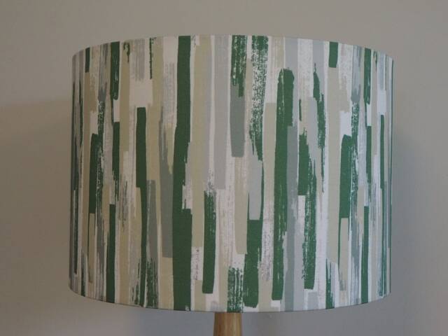Stripes Green Lampshade Abstract Stripey Green Grey Cotton Fabric Lamp Shade Handmade Drum Table Floor Or Ceiling Pendant - Various Sizes - image 1