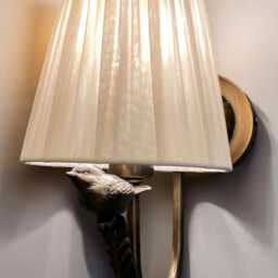 Minimalist Fabric Wall Sconce Brass Bird Detail - Mid Century Modern - thumbnail 2