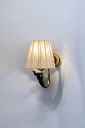 Minimalist Fabric Wall Sconce Brass Bird Detail - Mid Century Modern - thumbnail 1