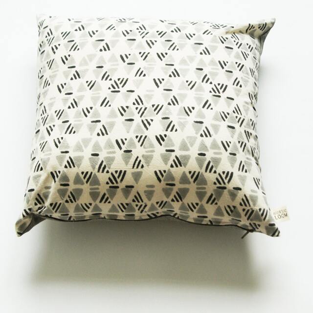 Grey Geometric Print Square Pillow Sham-Hand Block Printed - 20 X Cotton Throw Cover - image 1