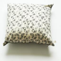 Grey Geometric Print Square Pillow Sham-Hand Block Printed - 20 X Cotton Throw Cover - thumbnail 1