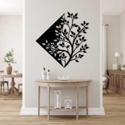 Geometric Tree Metal Wall Art, Modern Home Decor For Living Room, Gift Her - thumbnail 1