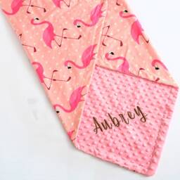 Personalized Flamingo Baby Blanket, Dot Minky, Newborn Girl Gift - thumbnail 2