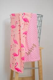 Personalized Flamingo Baby Blanket, Dot Minky, Newborn Girl Gift - thumbnail 1