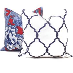 Red & Blue Chinoiserie Floral Pillow Cover Thibaut Honshu Fabric - thumbnail 3