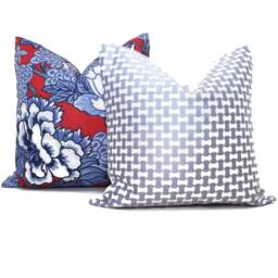 Red & Blue Chinoiserie Floral Pillow Cover Thibaut Honshu Fabric - thumbnail 2