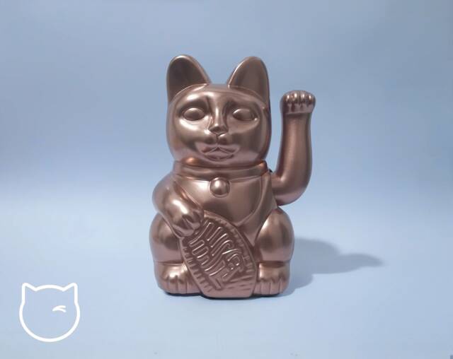 Copper Color Lucky Cat Hand Painted Maneki Neko - 7 Inch - image 1