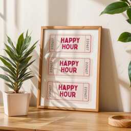 Happy Hour Ticket Print, Fun Kitchen Wall Art, Retro Playful Poster, Bar Card Decor, Postive Aesthetic Print - thumbnail 3