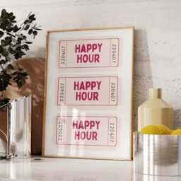 Happy Hour Ticket Print, Fun Kitchen Wall Art, Retro Playful Poster, Bar Card Decor, Postive Aesthetic Print - thumbnail 2