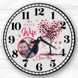 Wife Tree Photo Valentine's Day Gift Anniversary Grey Personalised Clock - thumbnail 1