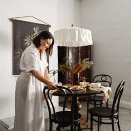 "Handmade Linen Ruffle Pendant Light Shade - " - thumbnail 4