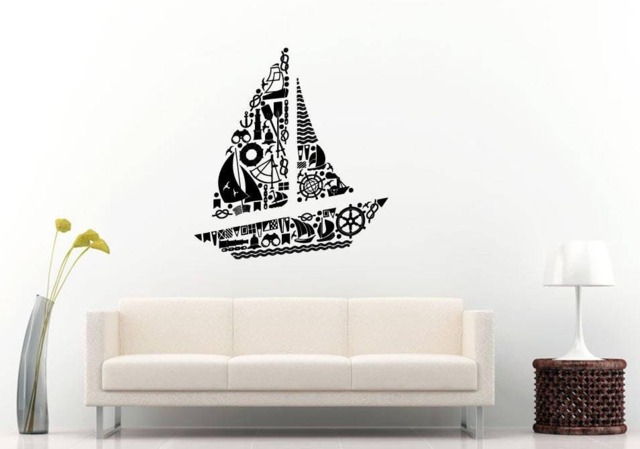 Sail Boat Yacht Ship Ocean Sea Nautical Ahoy Kids Room Wall Sticker Decal Vinyl Mural Decor Art L2402 - image 1