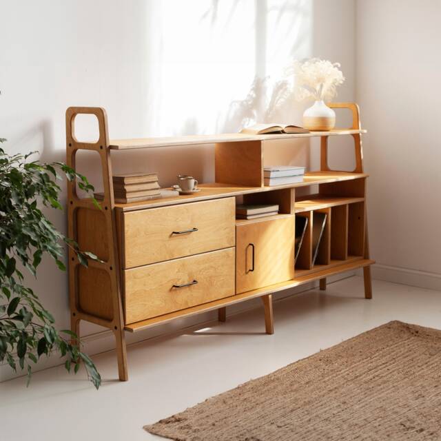 Mid Century Modern Credenza, Modular Wall Shelving, Scandinavian Console With Drawers, Bookshelf, Scandart Sideboard - image 1