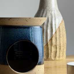 Handmade Stoneware Blue Oil Burner - Artisan Candle Holder Ceramic Melter Pottery Wax Melt Burner- Essential Aromatherapy Gift - thumbnail 4