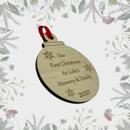 Personalised First Christmas Mummy & Daddy Bauble Gift, Wooden Engraved 1st As New Parents, Christmas, Parent - thumbnail 2