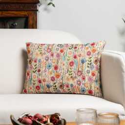 Secret Garden Tapestry Boudoir Cushion. Wildflower Floral Design in Multicoloured. 17x12