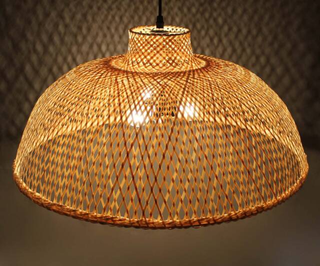 Bamboo Pendant Light Pot Cover Shape, Natural Woven Lampshade - 22'' - image 1