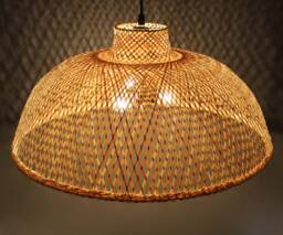 Bamboo Pendant Light Pot Cover Shape, Natural Woven Lampshade - 22'' - thumbnail 1