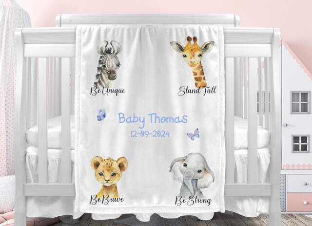 Personalised Safari Print Blanket With Cushion, Baby Comforter 75x100cm - image 1