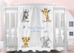 Personalised Safari Print Blanket With Cushion, Baby Comforter 75x100cm - thumbnail 1