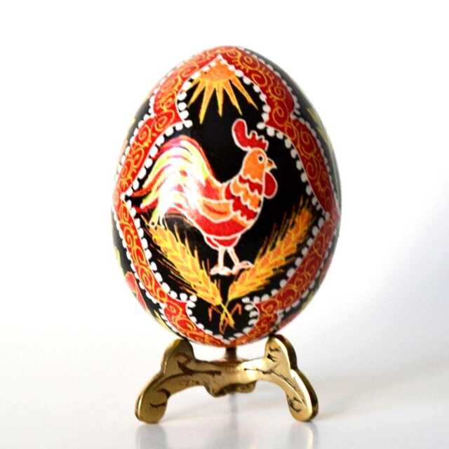 Hand-Painted Rooster Pysanka, Ukrainian Easter Egg, Batik Art Eggs - image 1