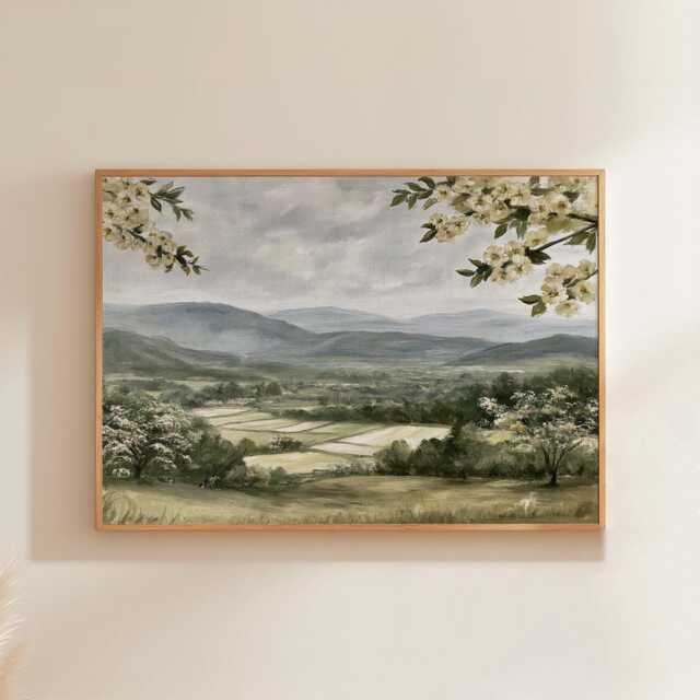 Blossom Mountain Poster, Green Valley Print, Nature Wall Art, Paper - image 1