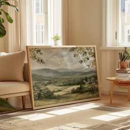 Blossom Mountain Poster, Green Valley Print, Nature Wall Art, Paper - thumbnail 4