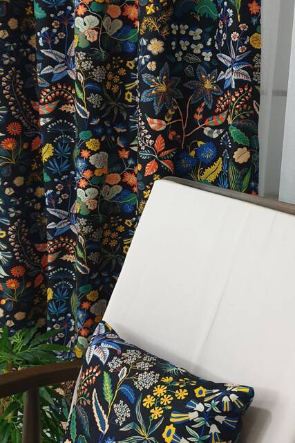 Dark Floral Curtain, Tropical Leaf Print, Rod Pocket Drapes - image 1