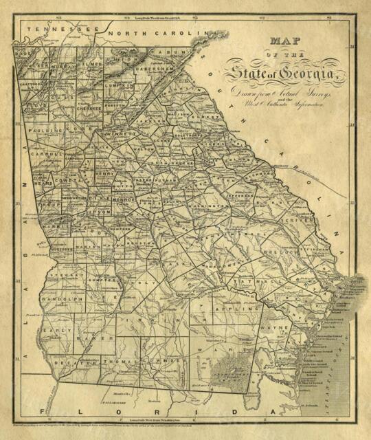 Georgia Map Antique Of Restoration Decorator Style Map Large Old Wall Home Decor Office Wall Art - image 1