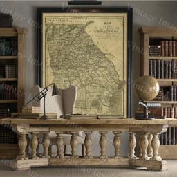 Georgia Map Antique Of Restoration Decorator Style Map Large Old Wall Home Decor Office Wall Art - thumbnail 4