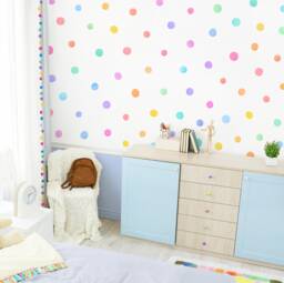 Watercolor Rainbow Polka Dot Decals - Nursery Wall Decor, Kids Room Art, Removable, Reusable Fabric Stickers - thumbnail 1