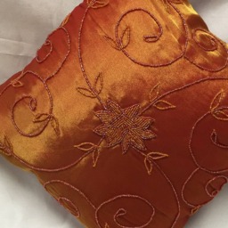 "Pillow Cover Silk Floral Beaded Set Of 2 Copper 16""x 16" - thumbnail 2