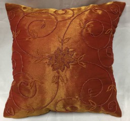 "Pillow Cover Silk Floral Beaded Set Of 2 Copper 16""x 16"